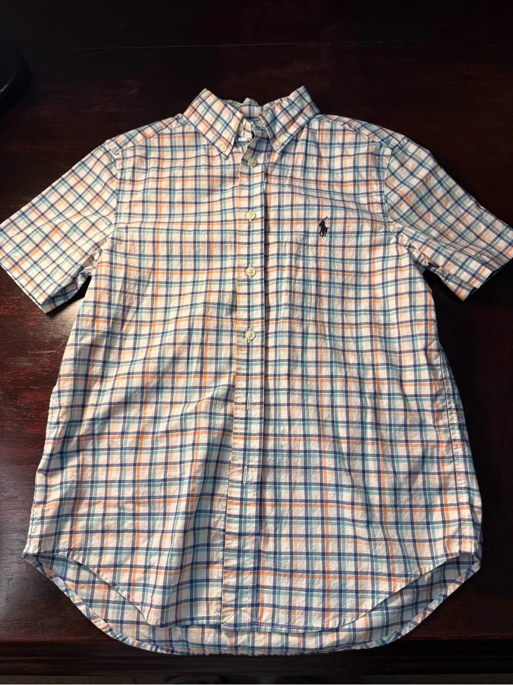Ralph Lauren Short-Sleeve Plaid Button-Down Shirt - Blue & Orange